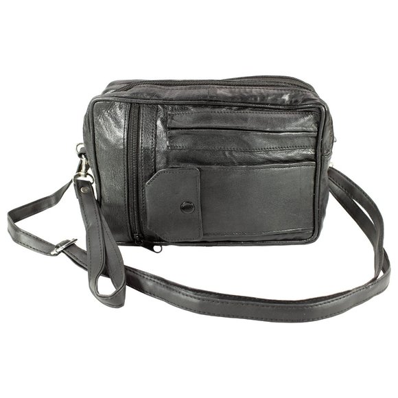 Men Leather Cross Body Bag, Messenge Bag, Travel Organizer Bag, Black - Picture 1 of 14